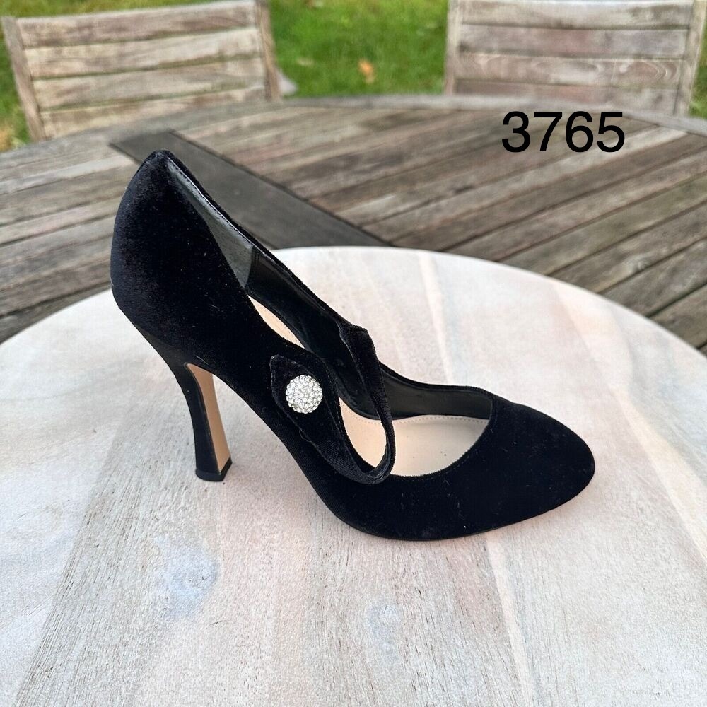 Nina Womens Mary Jane Heels Size 8.5 Black Suede Rhinestone Button Pumps